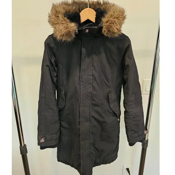 Aritzia TNA Black Faux-Fur trim Hooded Mid-Length Parka size S - Picture 2 of 16